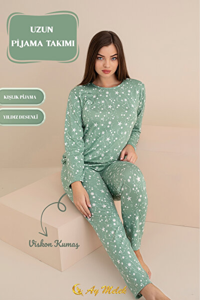 AYMELEK Women's Pajama Set Patterned Cotton Crew Neck Set