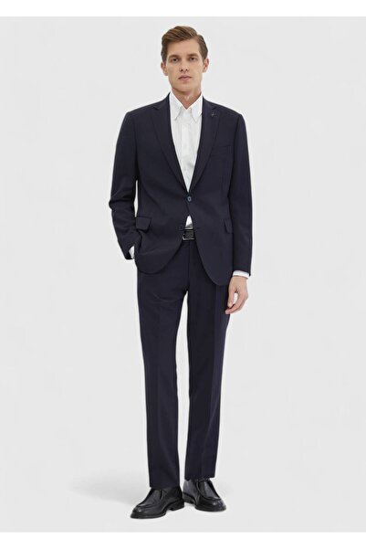 Ramsey Navy Blue Plain Regular Fit 100% Wool Suit