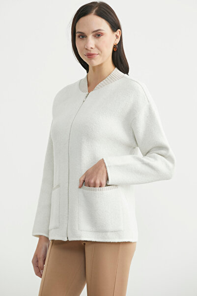 Sementa Wool Knit Jacket with Zipper Pocket Detail - Bone