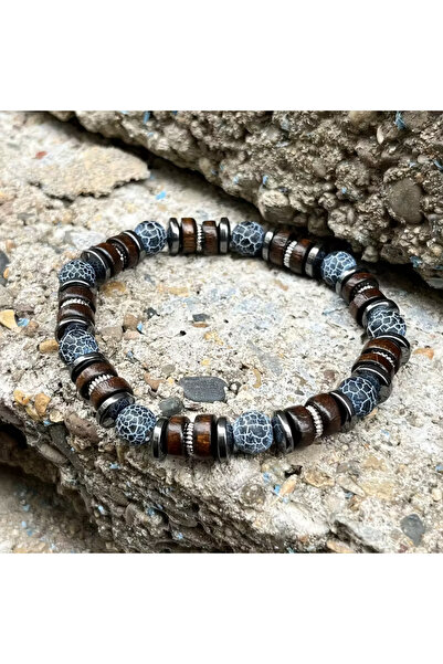 Alnis Atelier Agate and Hematite Natural Stone Men's Bracelet |   Real Natura...