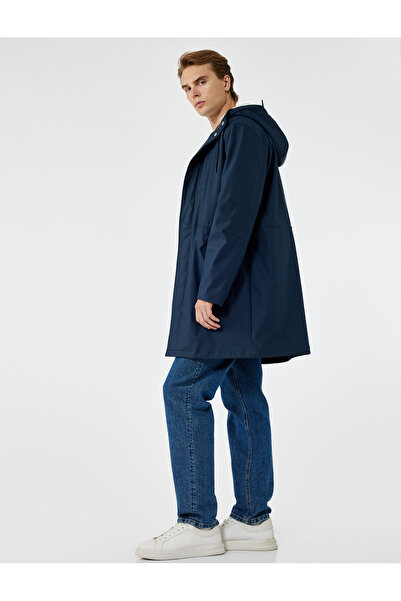 Koton cu glugă Mantocă de ploaie lungă, cu șireturi, cu buzunar acoperit și d...