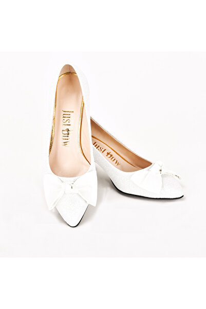 JustBow Women's Classic Heeled White Shoes