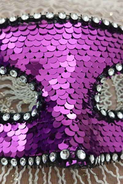 Nana & Mayka Moda Purple Sequined Lace-Up Party Mask – Handmade, Carnival & Masquerade Accessory