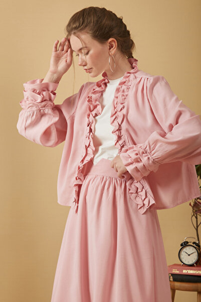 ZÜLAYS Büzgülü Modal Etek Pembe