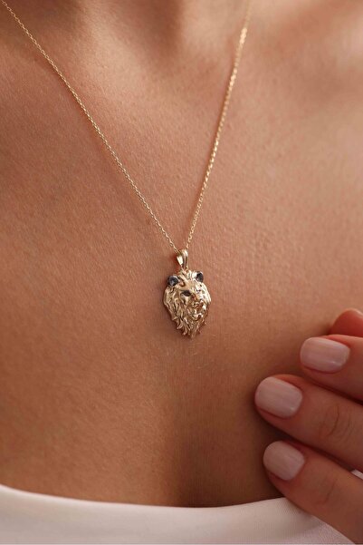 Giza Jewelry 14 Ayar Altın Siyah İşlemeli Aslan Kolye