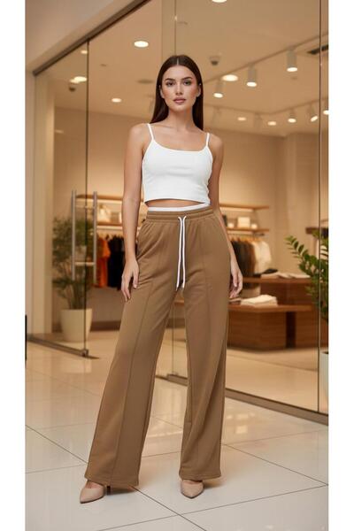 Miyalon Women's Baggy Wide Leg Elastic Waist Two Thread Combed Cotton Sweatpants Trousers