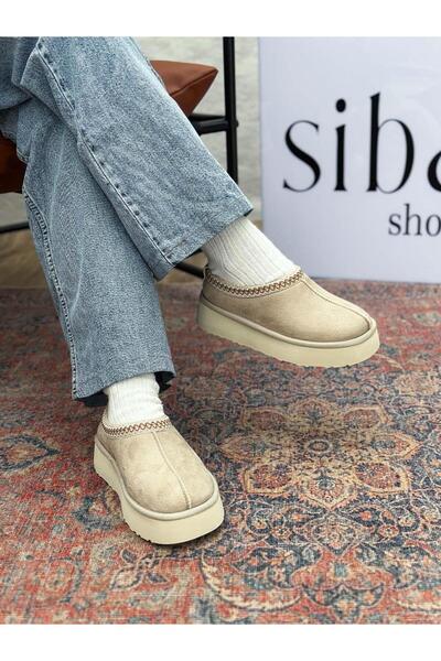 SİBA SHOES Yula İçi Kürklü İşleme Detaylı Bej Süet Kadın Bot