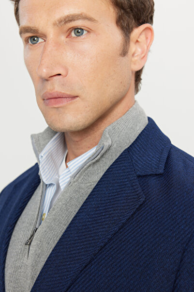 ALTINYILDIZ CLASSICS Standard Fit Regular Cut Mono Collar Patterned Overcoat with Flap Pockets