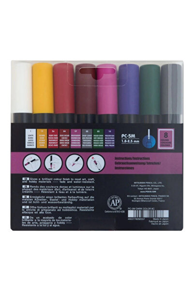 UNİ-BALL Uniball Posca (1.8-2.5) Water-Based Painting Marker Dark Color Set of 8 (N) (Uni-Pc-5M)/ 8C Dc Set