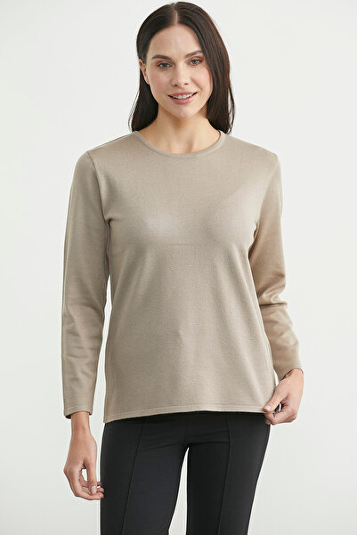 Sementa Round Neck Long Basic Knit Sweater - Beige