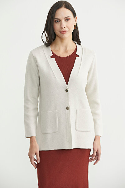 Sementa Buttoned Pocket Detailed Wool Knitwear Jacket - Light Beige
