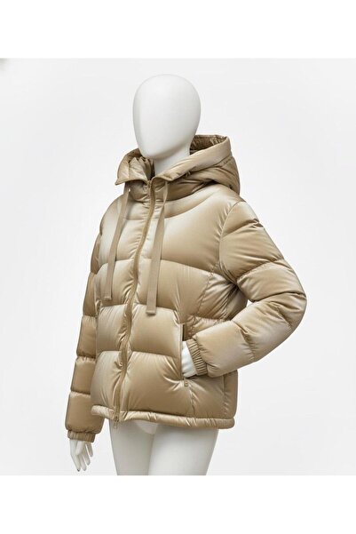 AFYON PASTEL معطف قصير منتفخ ذو ملمس لامع بغطاء رأس