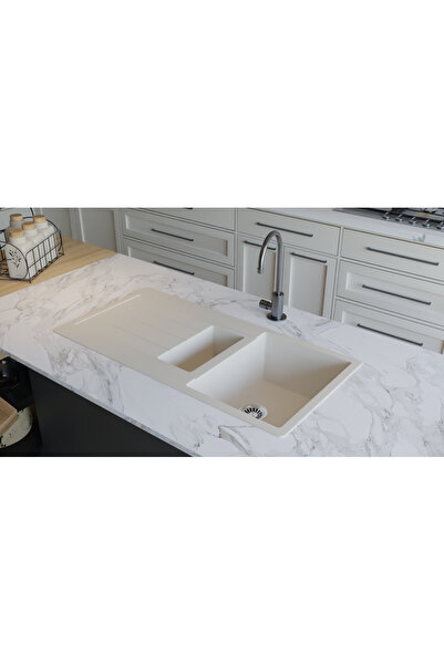 Livabo liva50100 1,5 göz beyaz granit mutfak eviyesi