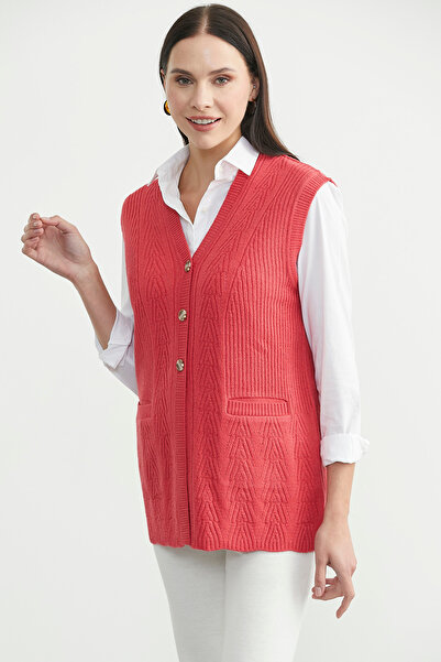 Sementa Buttoned Knit Vest with Pockets - Rose