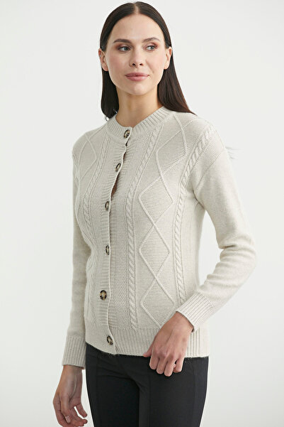 Sementa Buttoned Oversized Angora Knitwear Cardigan - Light Beige