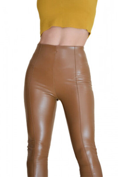 FashionForYou Augusta leggings, faux leather, brushed, with center seam, Brown
