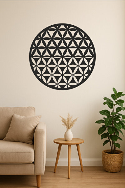 Yaşam Çiçeği Ahşap Lazer Kesim Tablo Dekoratif Tablo Duvar Süsü Ev Hediyesi 40x40