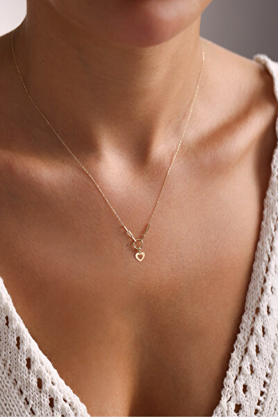 Giza Jewelry 14 Ayar Altın Kalpli Kolye Aşk Kolyesi