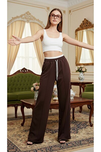 Miyalon Γυναικείο φαρδύ παντελόνι με ελαστική μέση με δύο κλωστές από χτενισμ...