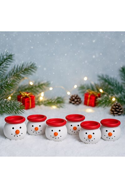 BiTon Toptan 6’lı Kardan Adam Figürlü Mini Tealight Mumluk Seti – El Boyaması...