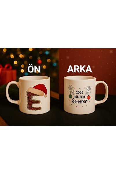 miras home Yılbaşı Temalı Kişiye Özel İsim Başharfi Baskılı Kupa Bardak, Yeni Yıl Hediyelik Kupa Fincan