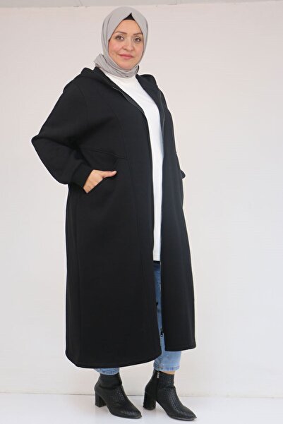 Eslina 53059 Büyük Beden Kolları Ribanalı Üç İplik Kap - Siyah