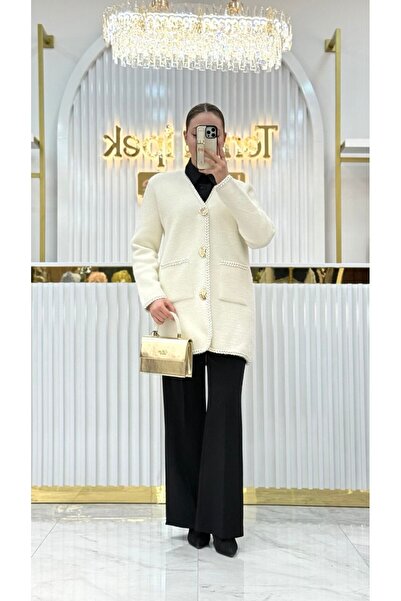 Nefise Angora Sim Ve Düğme Detaylı Hırka