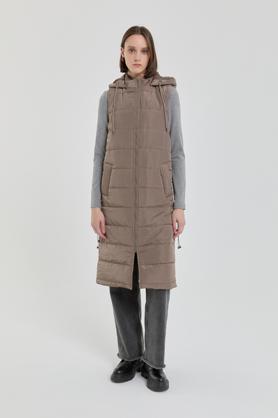 Nihan Stoper Detaylı Kapitone Yelek Vizon