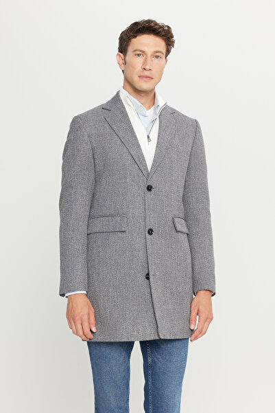 ALTINYILDIZ CLASSICS Standard Fit Regular Cut Mono Collar Patterned Overcoat with Flap Pockets