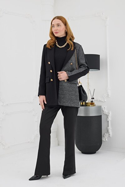 Moodbasic YENİ KADIN GOLD DÜĞMELİ TRİKOLU CEKET MB04.57