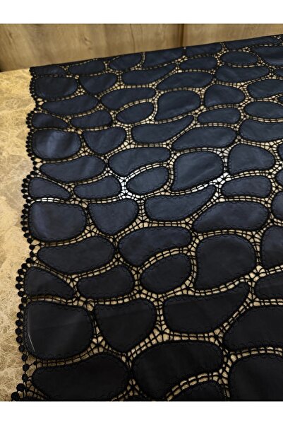 METERİAL Black Oval Patterned Handcrafted Look Lace Fabric 135 cm – Stylish Evening Dress Design Fabric