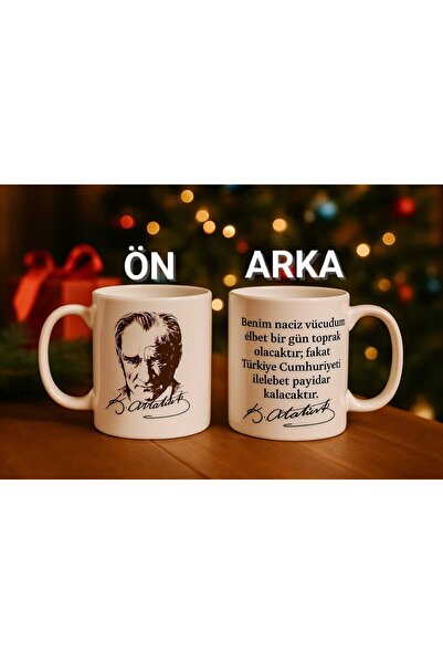 miras home Atatürk Resmi, İmzası ve Sözü Baskılı Kupa Bardak, Baskılı Hediyel...