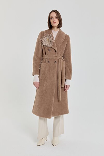 Nihan Kuşaklı Kruvaze Angora Kaban Vizon