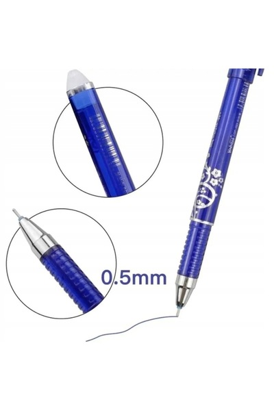 zola Set 12 pixuri scrie-sterge si 20 rezerve, 2 radiere, grosime de scriere 0.5 mm, albastru