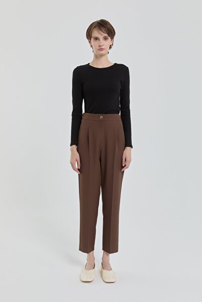 Nihan Beli Lastikli Havuç Pantolon Kahve