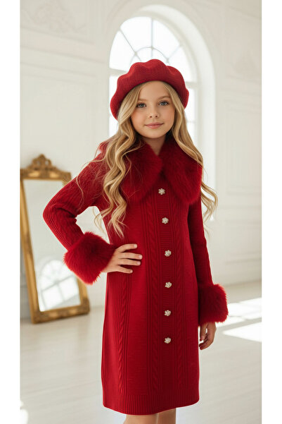 KİDY LOVE Şapkalı kürklü triko elbise set