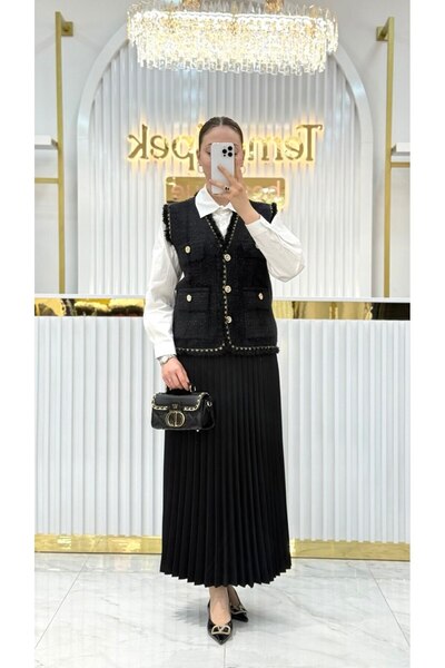 Nefise Angora Sim ve Püskül Detaylı Yelek