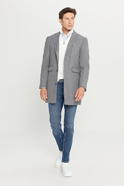 ALTINYILDIZ CLASSICS Standard Fit Regular Cut Mono Collar Patterned Overcoat with Flap Pockets