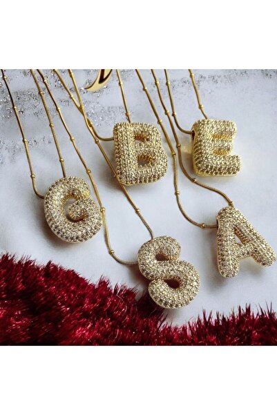 nazarboncuğu Çelik Zirkon Taşlı T Harfl Tombul Taşlı Harf Kolye Kararmaz Çeli...