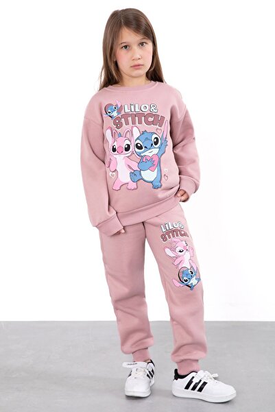 Cansın Mini Сушен розов очарователен блясък с характерни отпечатъци Комплект спортен екип за момичета Shardooned 23296