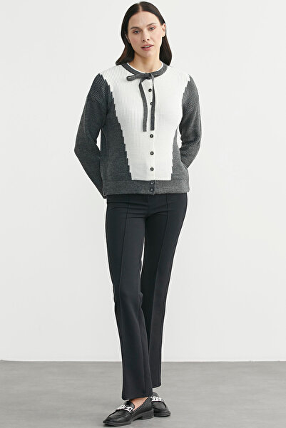 Sementa Wool Double Color Buttoned Knitwear Cardigan - Dark Gray