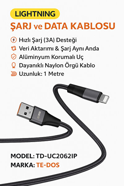 iPhone Compatible 1 Meter Fast Charging and Data Transfer Cable 3A Strong Current Nylon Braid Durable Design