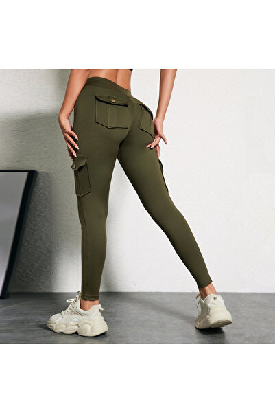 Choice L 671Green CHRLEISURE بنطال يوغا بدون درزات مع جيب للنساء لرفع الورك ب...