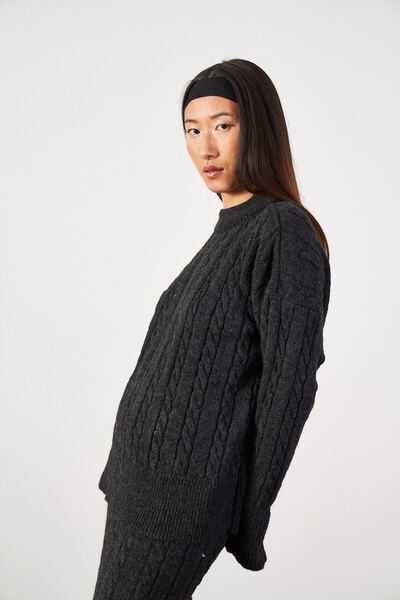 Mevra В'язаний светр Oversize, довга спідниця, трикотажний комплект, антрацит