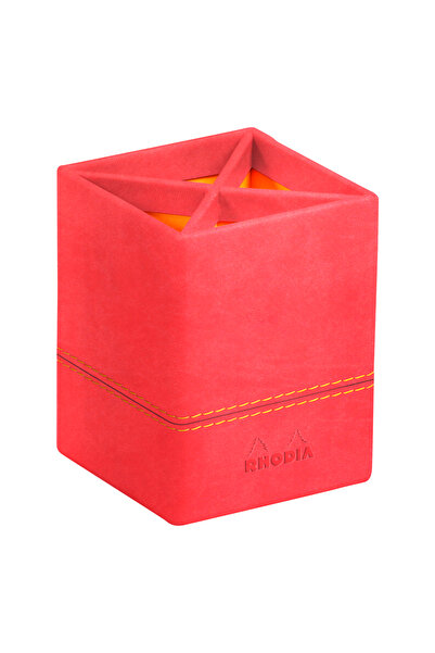 Rhodia Rhodiarama Pencil Holder Coral Writing instrument holder, 8x8x11 cm, leather, red,