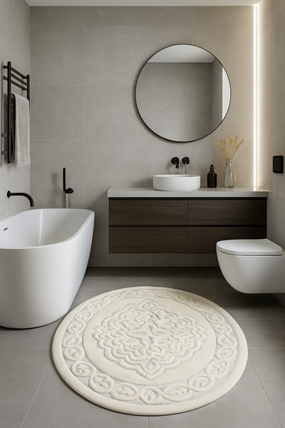 SN COTTONIA HOME Yıkanabilir Yumuşak Banyo Paspas 120 x 120 Yuvarlak