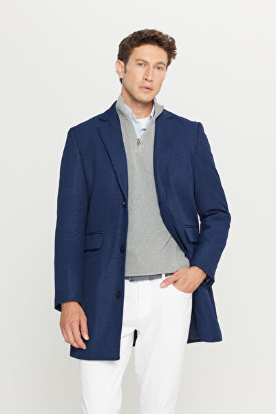 ALTINYILDIZ CLASSICS Standard Fit Regular Cut Mono Collar Patterned Overcoat with Flap Pockets