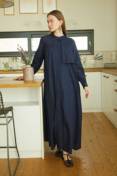 ZÜLAYS Asimetrik Düğmeli Elbise Lacivert