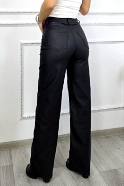 FashionForYou Starry -leather pants with pockets and large cut, Black