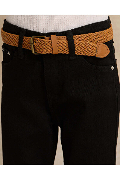 REDTAG Boys Black Plain Belted Trouser